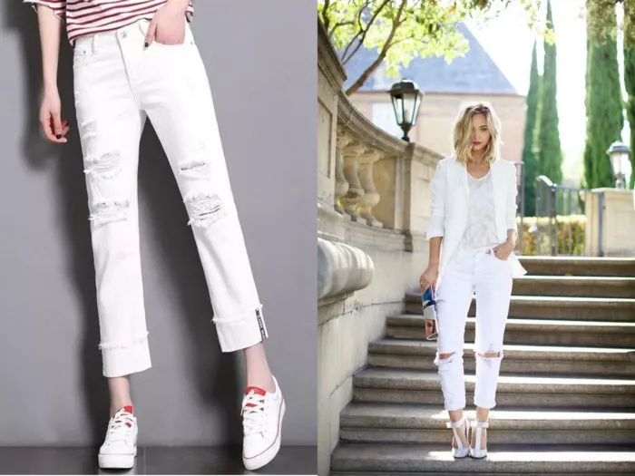 С чем носить белые женские джинсы и фото модных образов