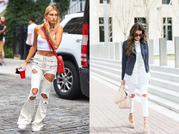 С чем носить белые женские джинсы и фото модных образов