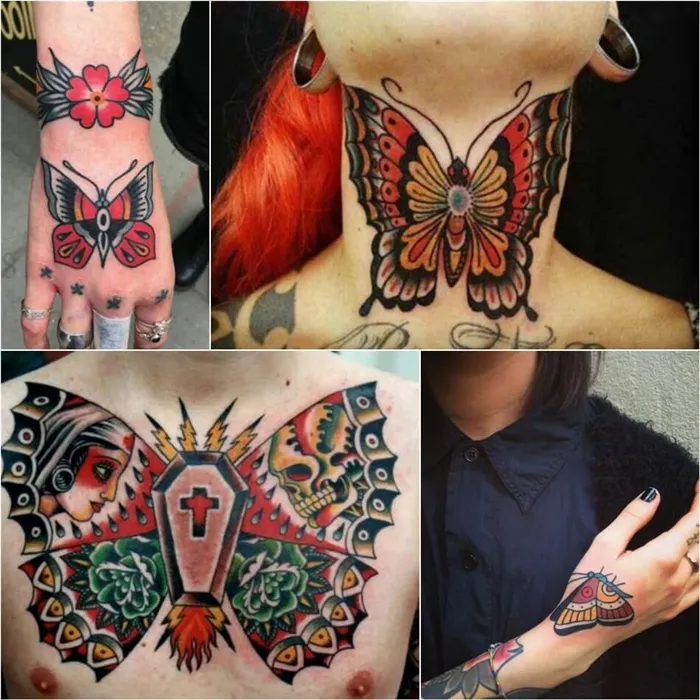 Тату бабочка - Традиционная татуировка Олдскул - Бабочка олдскут тату