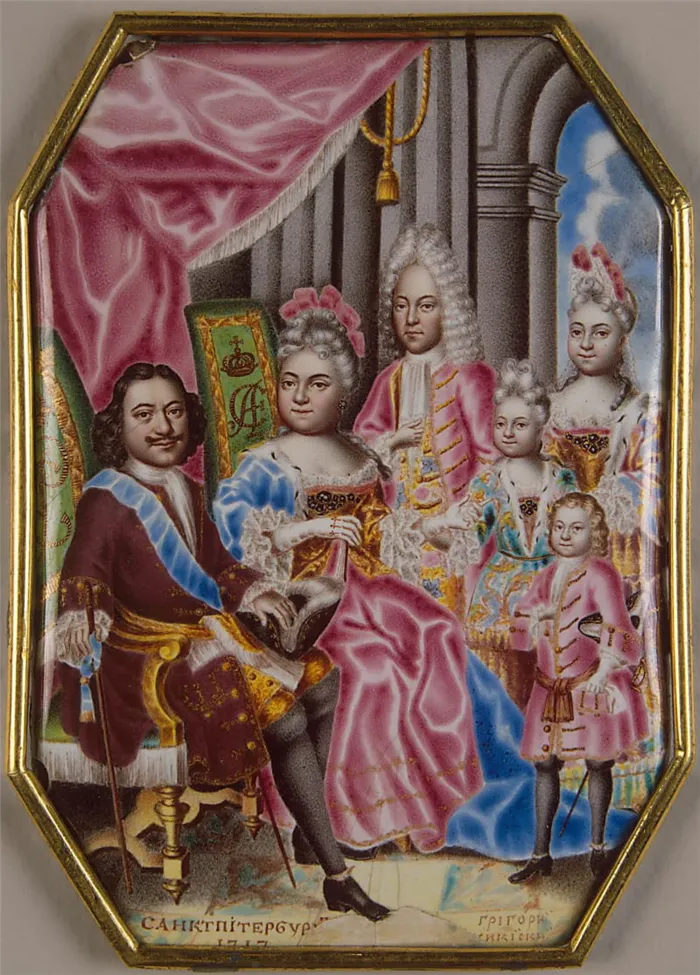 Григорий Мусикийский «Семейный портрет Петра вместе с Екатериной, сыном царевичем Алексеем и детьми от второй жены»
