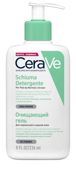 Интенсивно очищающий гель для нормальной и жирной кожи лица и тела, Cerave