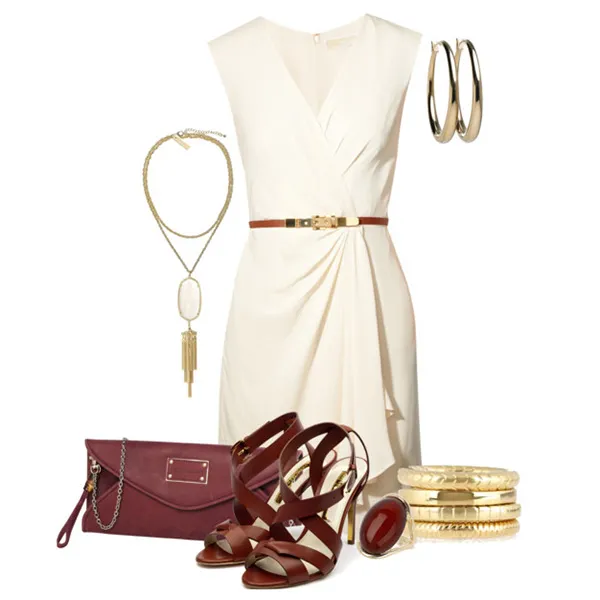 Белое платье и золотые аксессуары