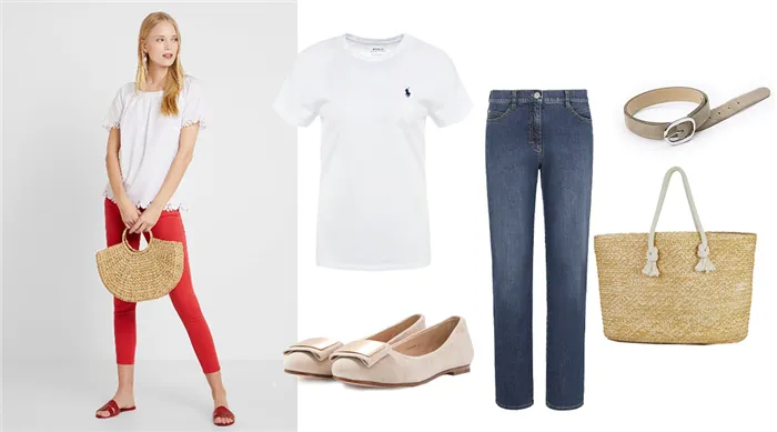 Базовая белая футболка, джинсы, балетки