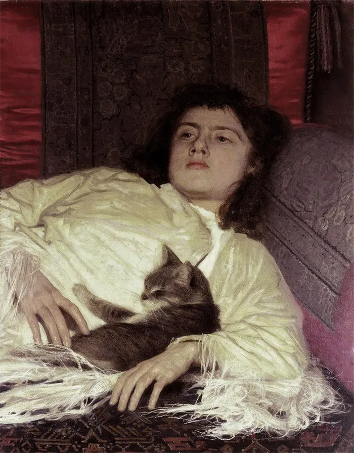 Иван Крамской. Девушка с кошкой. Портрет дочери. 