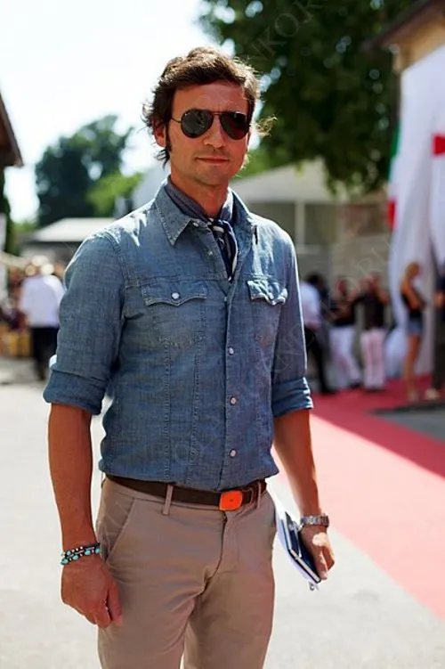 мужской образ с джинсовой рубашкой