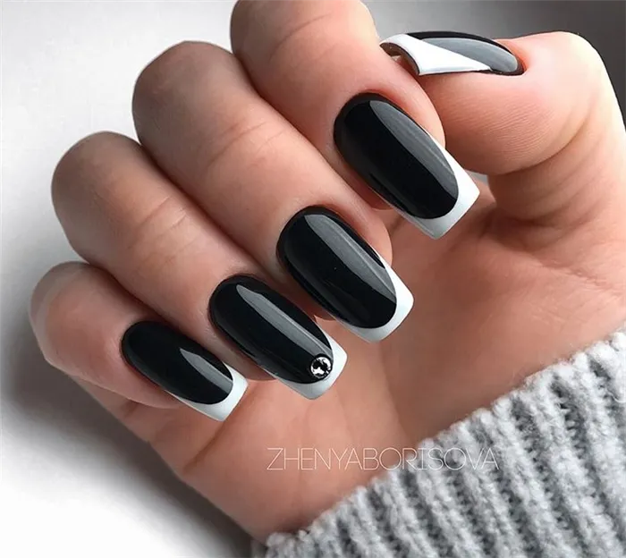 Дизайн ногтей черно белый френч