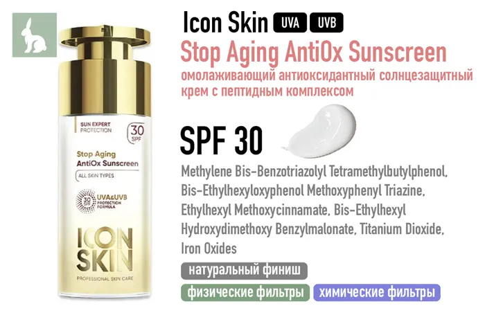 Icon Skin / Stop Aging AntiOx Sunscreen Омолаживающий антиоксидантный солнцезащитный крем с пептидным комплексом SPF 30
