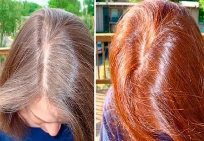 Покраска русых волос с сединой в рыжий